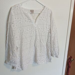 Chico's Elegant White Eyelet Blouse